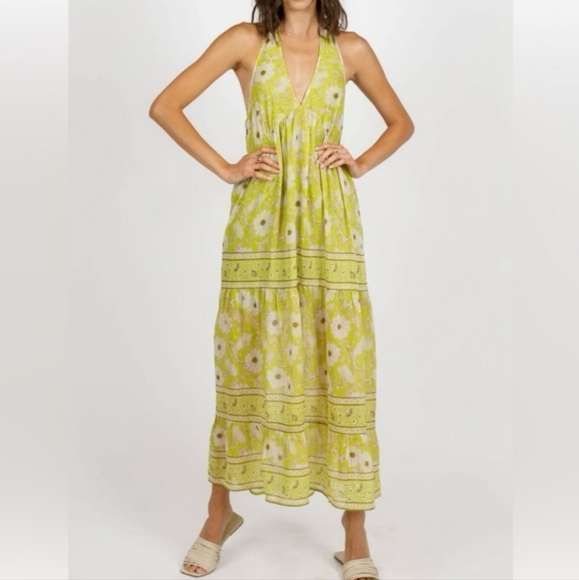 Keahi Lime Floral Halter Maxi Dress XS From Band Of The Free NWT - Picture 5 of 5